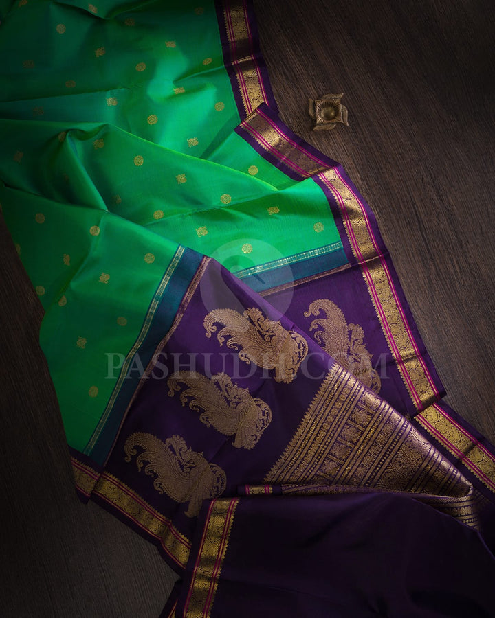 Light Green And Purple Pure Zari Kanjivaram Silk Saree-SP299