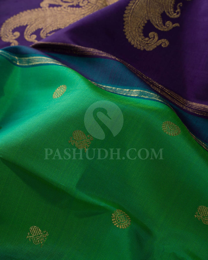 Light Green And Purple Pure Zari Kanjivaram Silk Saree-SP299