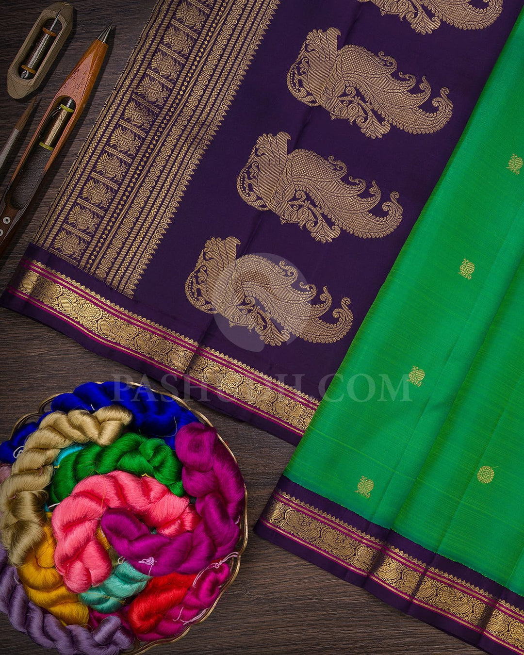 Light Green And Purple Pure Zari Kanjivaram Silk Saree-SP299