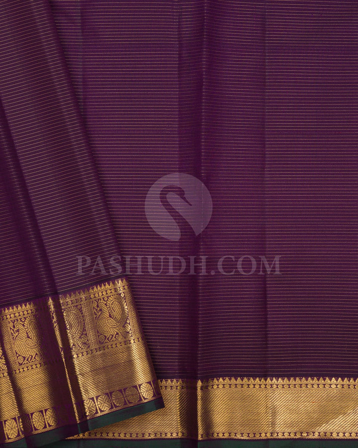 Wine And Dark Green Pure Zari Kanjivaram Silk Saree-SP329