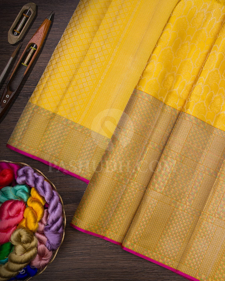 Bright Yellow Kanjivaram Silk Saree-DJ352(F)