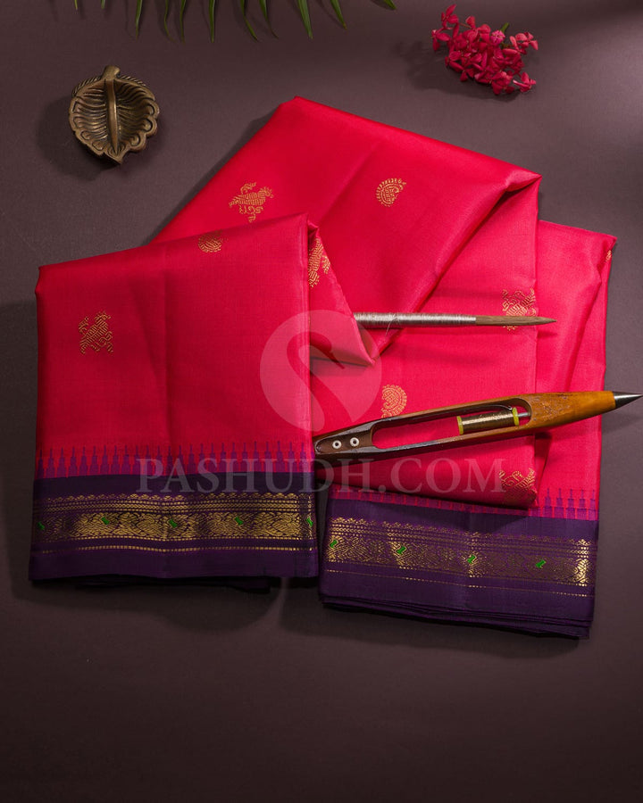 Fuchsia Pink And Purple Kanjivaram Silk Saree-SP315