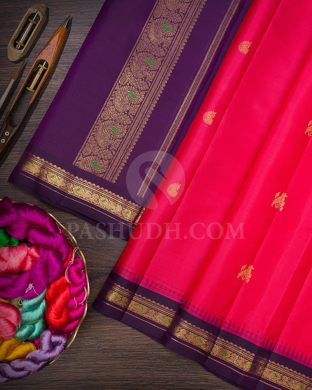Fuchsia Pink And Purple Kanjivaram Silk Saree-SP315