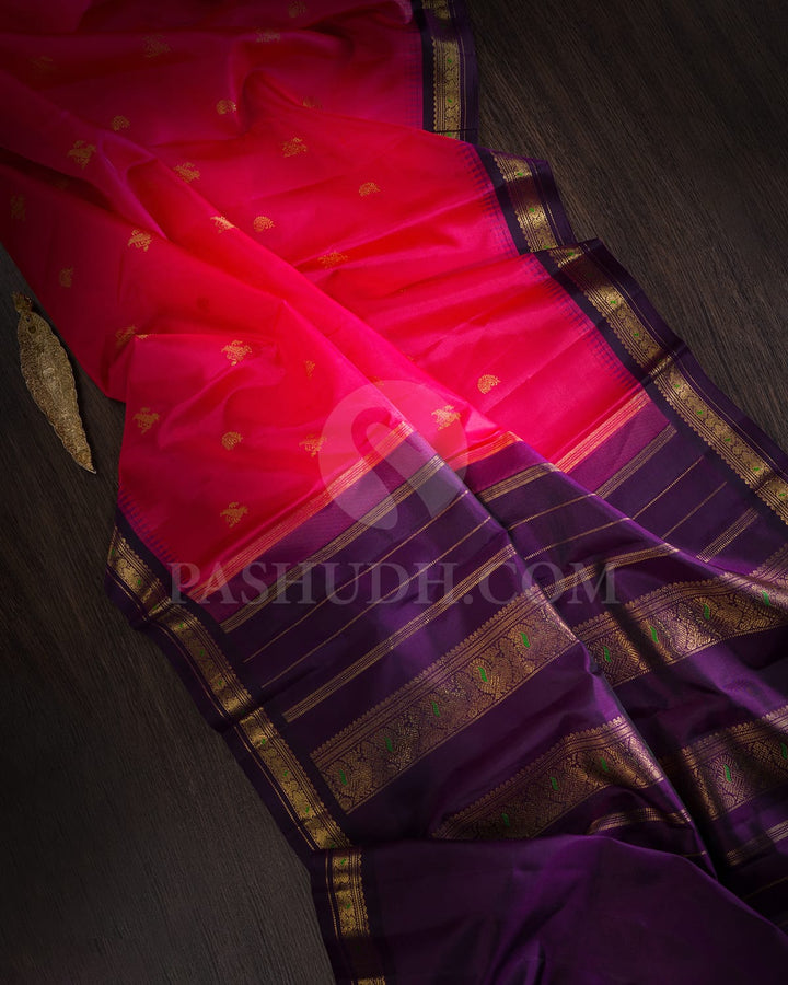 Fuchsia Pink And Purple Kanjivaram Silk Saree-SP315