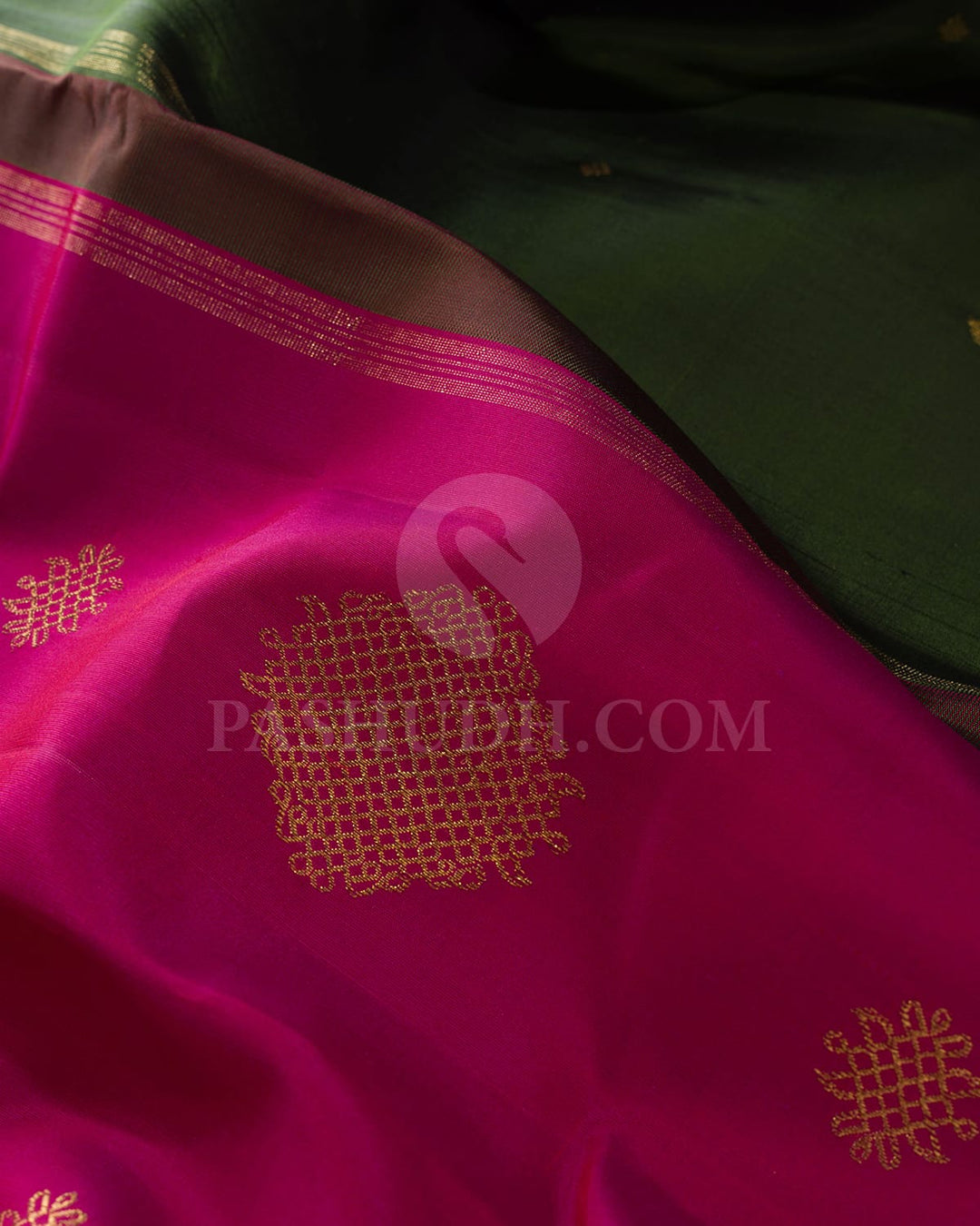 Rani Pink And Dual Shaded Green Borderless Pure Zari Kanjivaram Silk Saree-SP323