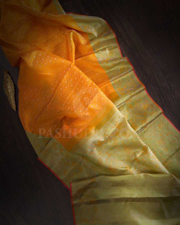 Orange And Light Green Kanjivaram Silk Saree-DJ364(D)