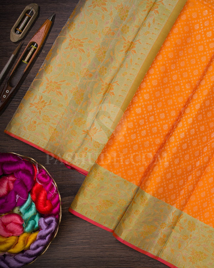 Orange And Light Green Kanjivaram Silk Saree-DJ364(D)