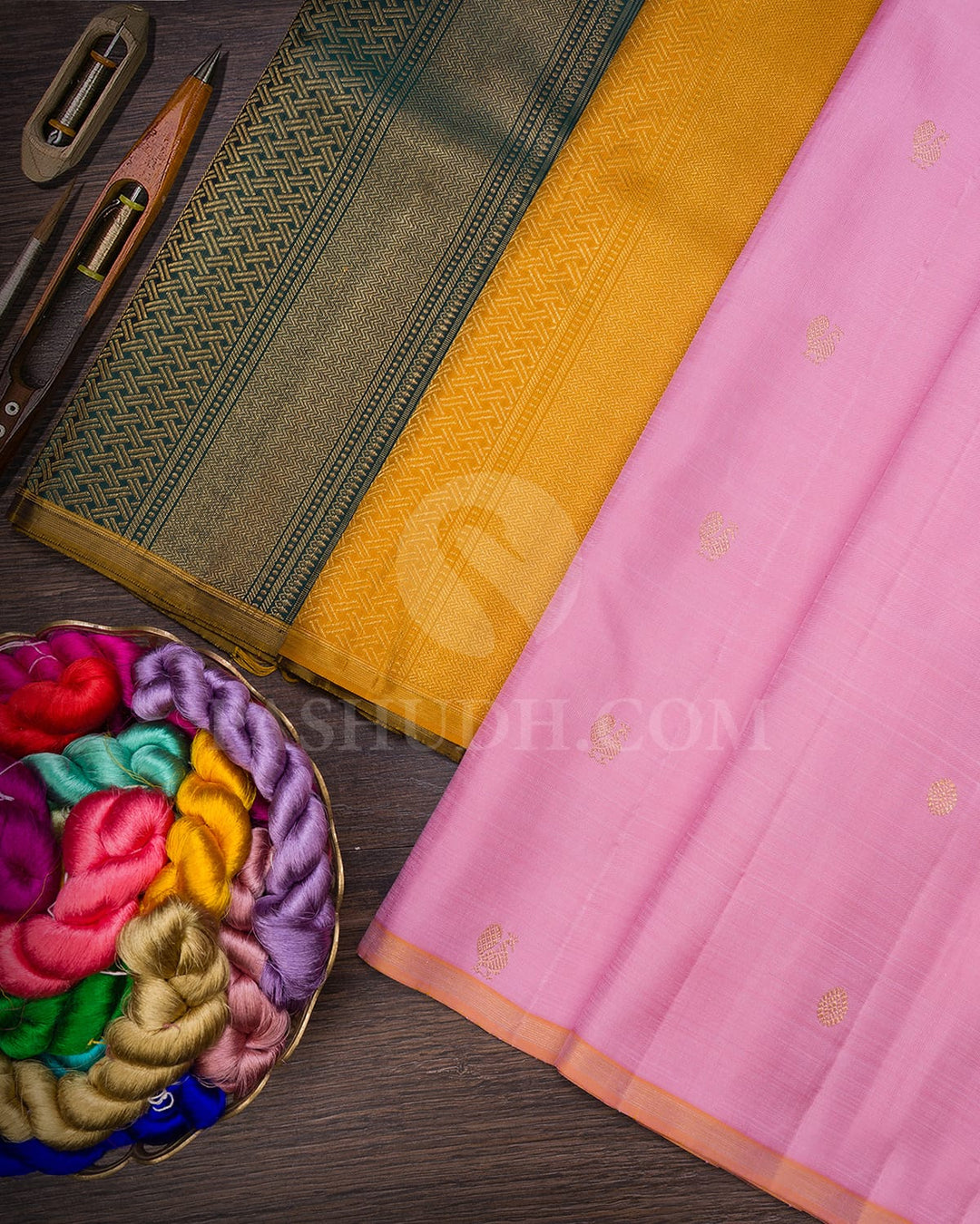 Baby Pink And Dual Shaded Dark Green Pure Zari Kanjivaram Silk Saree-SP305