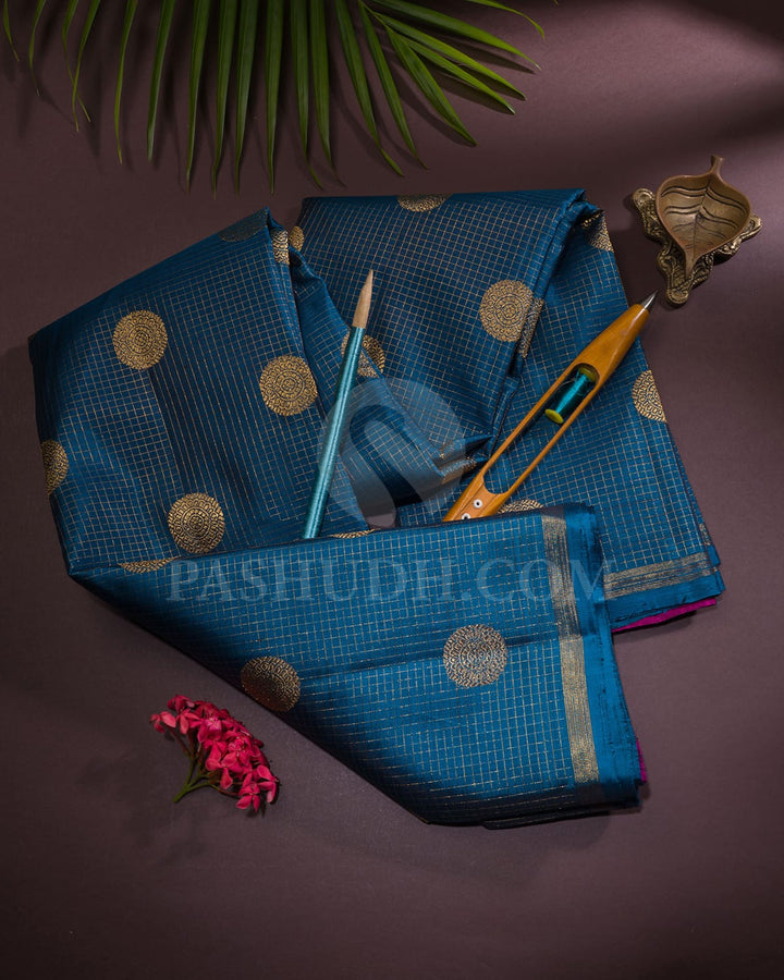 Cobalt Blue With Magenta Pure Zari Kanjivaram Silk Saree-SP310