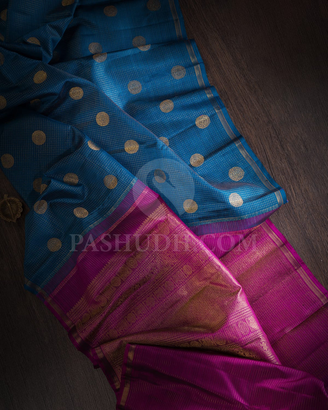Cobalt Blue With Magenta Pure Zari Kanjivaram Silk Saree-SP310