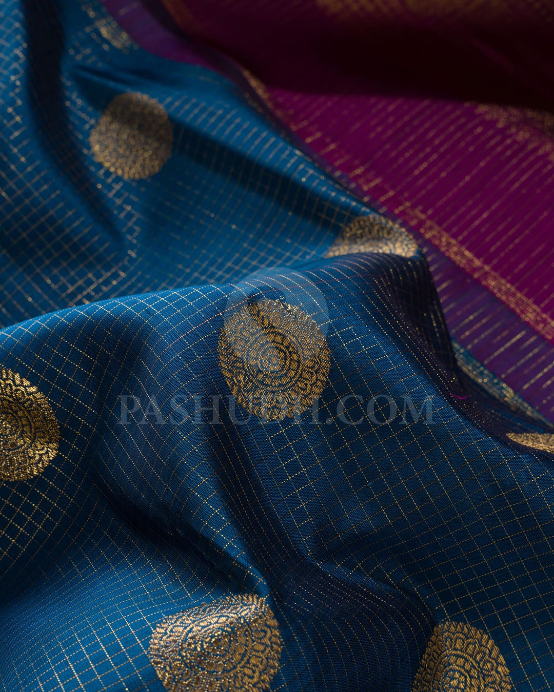 Cobalt Blue With Magenta Pure Zari Kanjivaram Silk Saree-SP310
