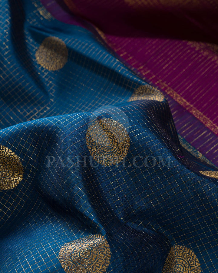 Cobalt Blue With Magenta Pure Zari Kanjivaram Silk Saree-SP310