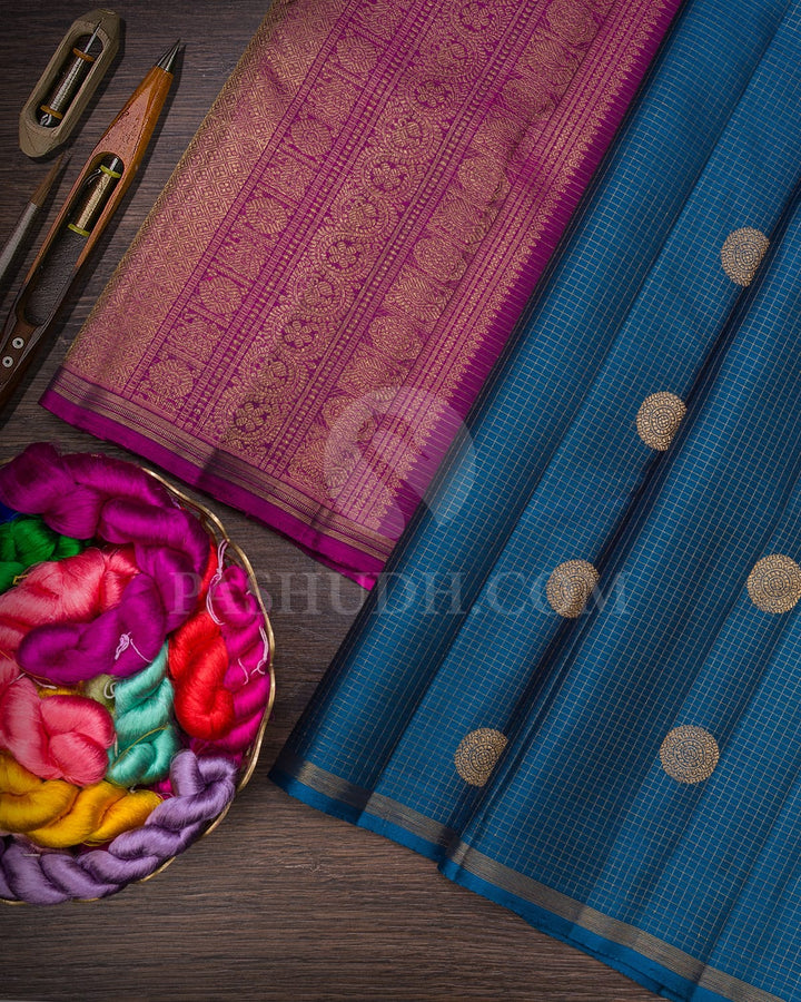 Cobalt Blue With Magenta Pure Zari Kanjivaram Silk Saree-SP310