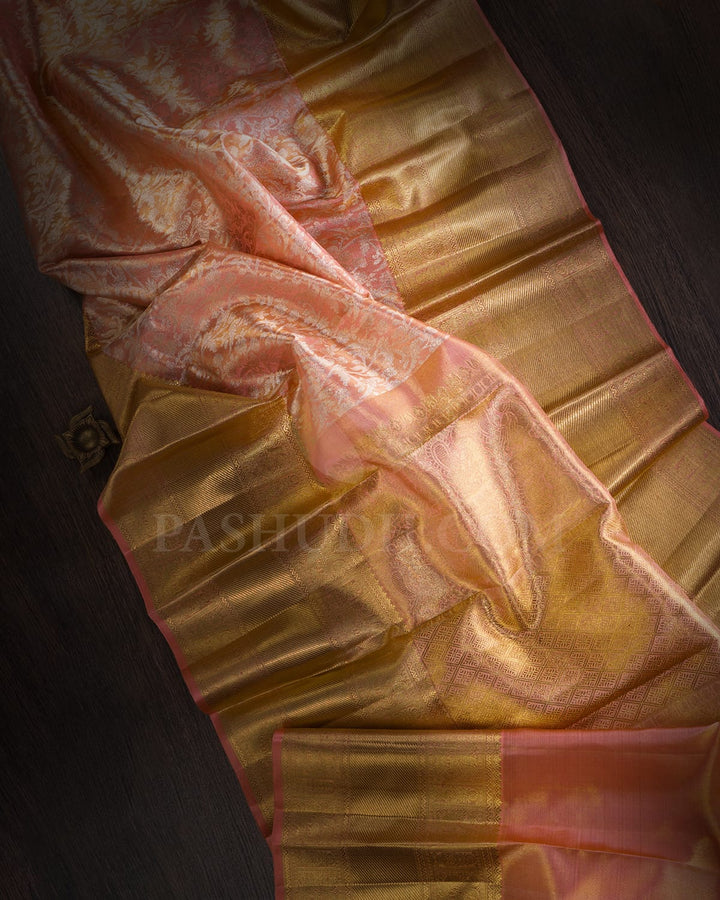 Peachy Pink Pure Zari Kanjivaram Silk Saree-SP293