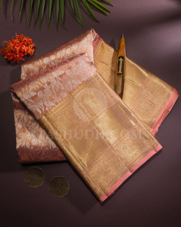 Peachy Pink Pure Zari Kanjivaram Silk Saree-SP293