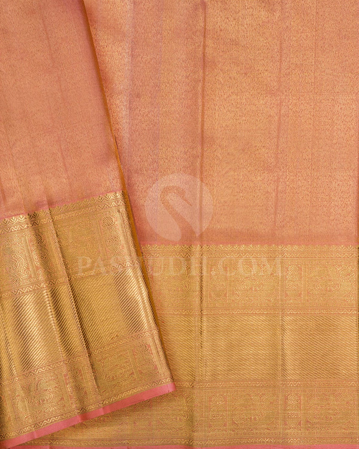 Peachy Pink Pure Zari Kanjivaram Silk Saree-SP293