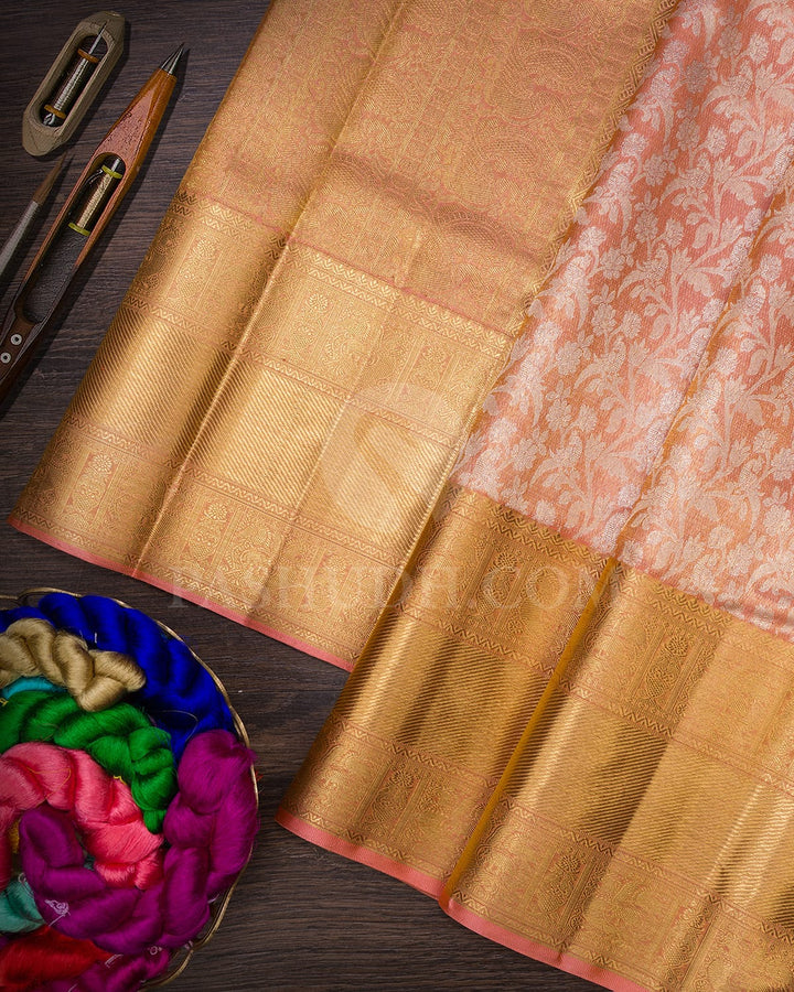 Peachy Pink Pure Zari Kanjivaram Silk Saree-SP293