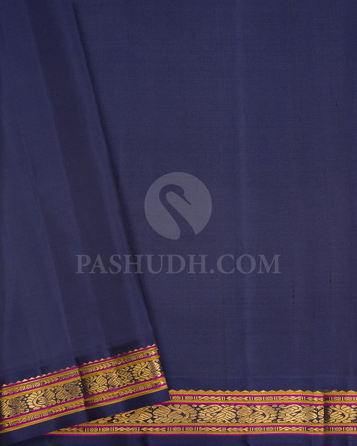 Sage Green With Navy Blue Pure Zari Kanjivaram Silk Saree-SP319