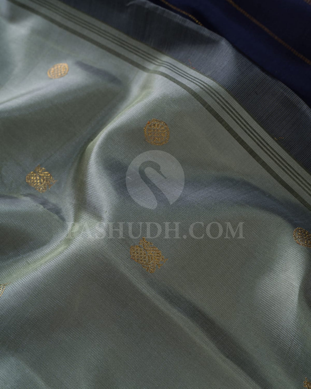 Sage Green With Navy Blue Pure Zari Kanjivaram Silk Saree-SP319