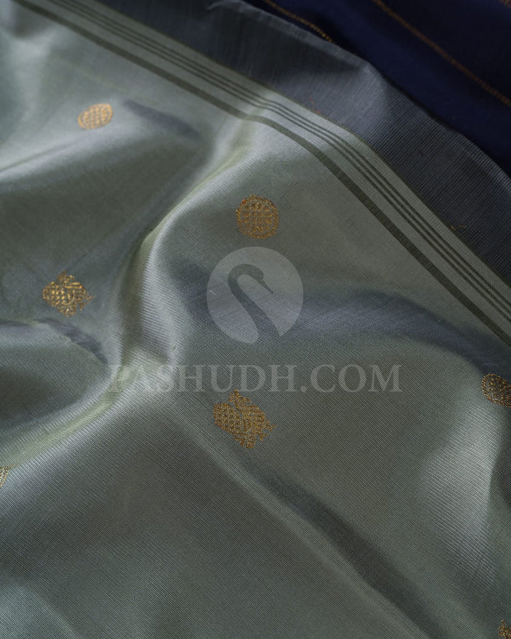 Sage Green With Navy Blue Pure Zari Kanjivaram Silk Saree-SP319