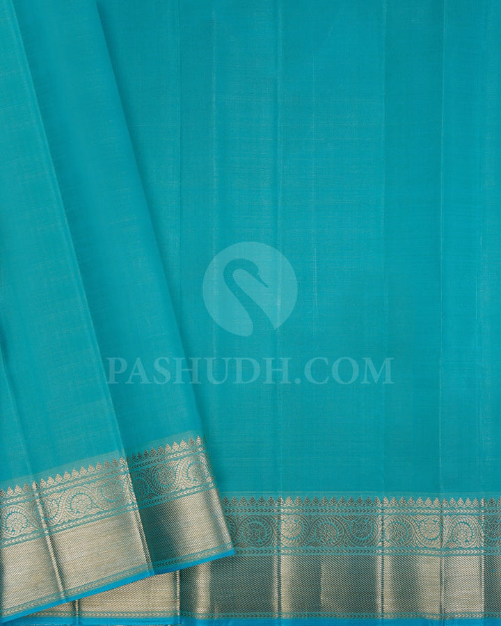 Royal Navy Blue And Aqua Blue Kanjivaram Silk Saree-S1499(A)