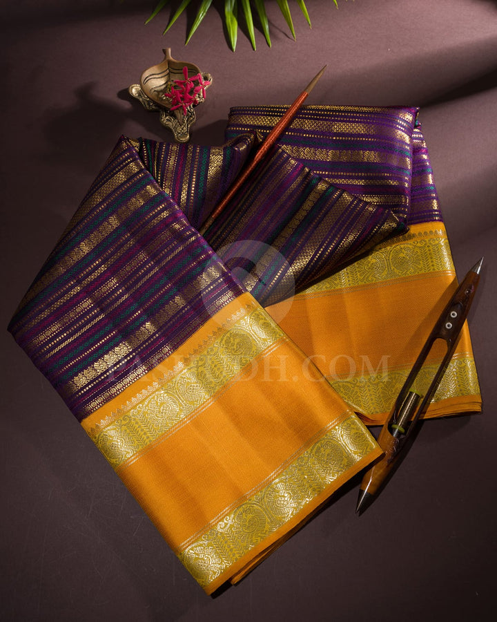 Multi Shade With Mango Yellow Kanjivaram Silk Saree-S1484(B)