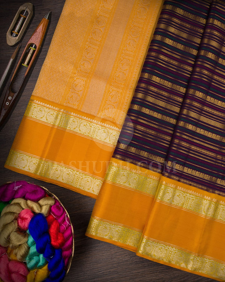 Multi Shade With Mango Yellow Kanjivaram Silk Saree-S1484(B)