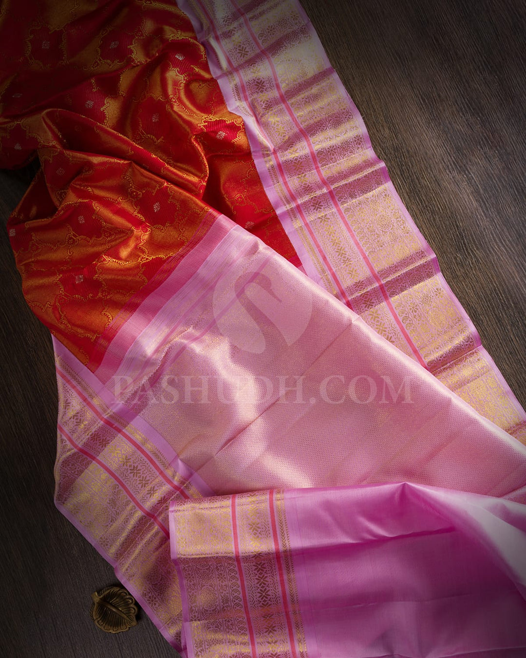 Red And Baby Pink Kanjivaram Silk Saree-S1498(A)