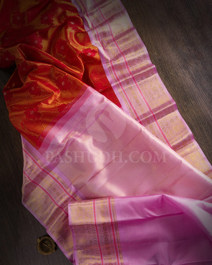 Red And Baby Pink Kanjivaram Silk Saree-S1498(A)