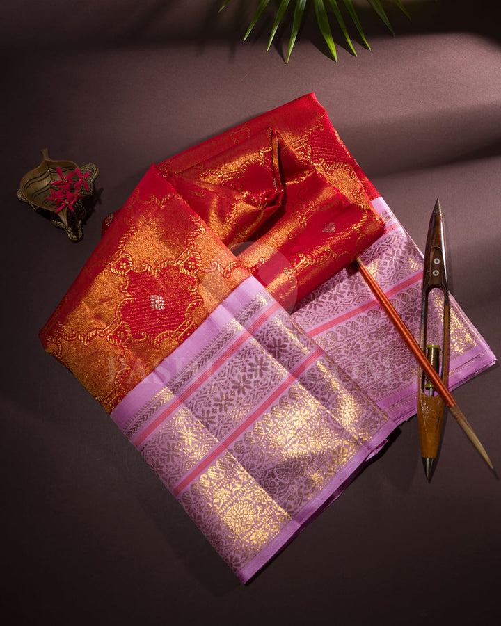 Red And Baby Pink Kanjivaram Silk Saree-S1498(A)