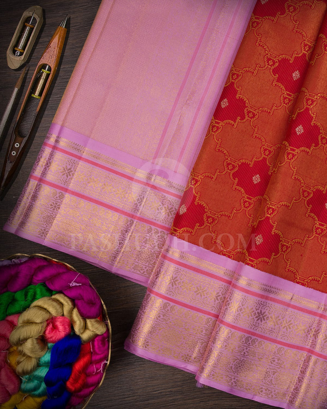 Red And Baby Pink Kanjivaram Silk Saree-S1498(A)