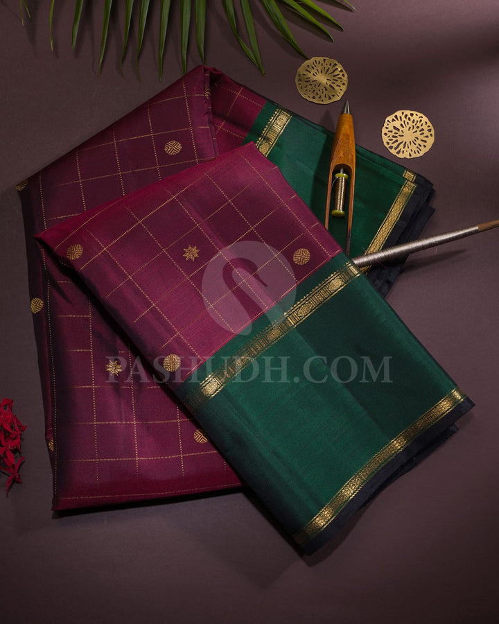 Maroon And Bottle Green Kanjivaram Silk Saree-SP314