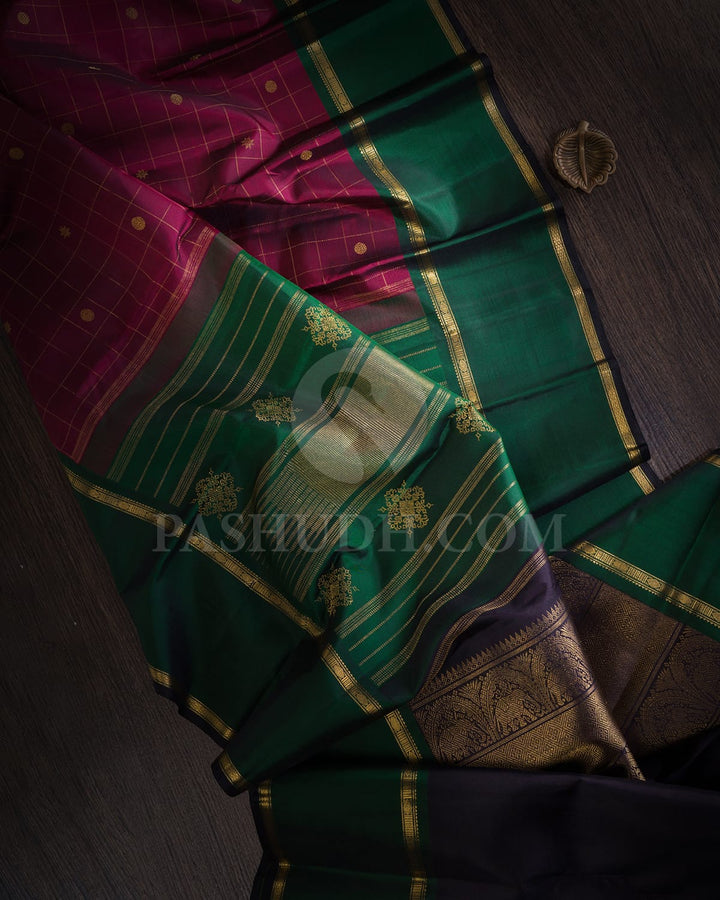 Maroon And Bottle Green Kanjivaram Silk Saree-SP314
