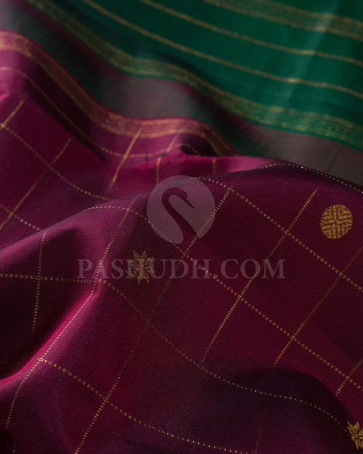 Maroon And Bottle Green Kanjivaram Silk Saree-SP314