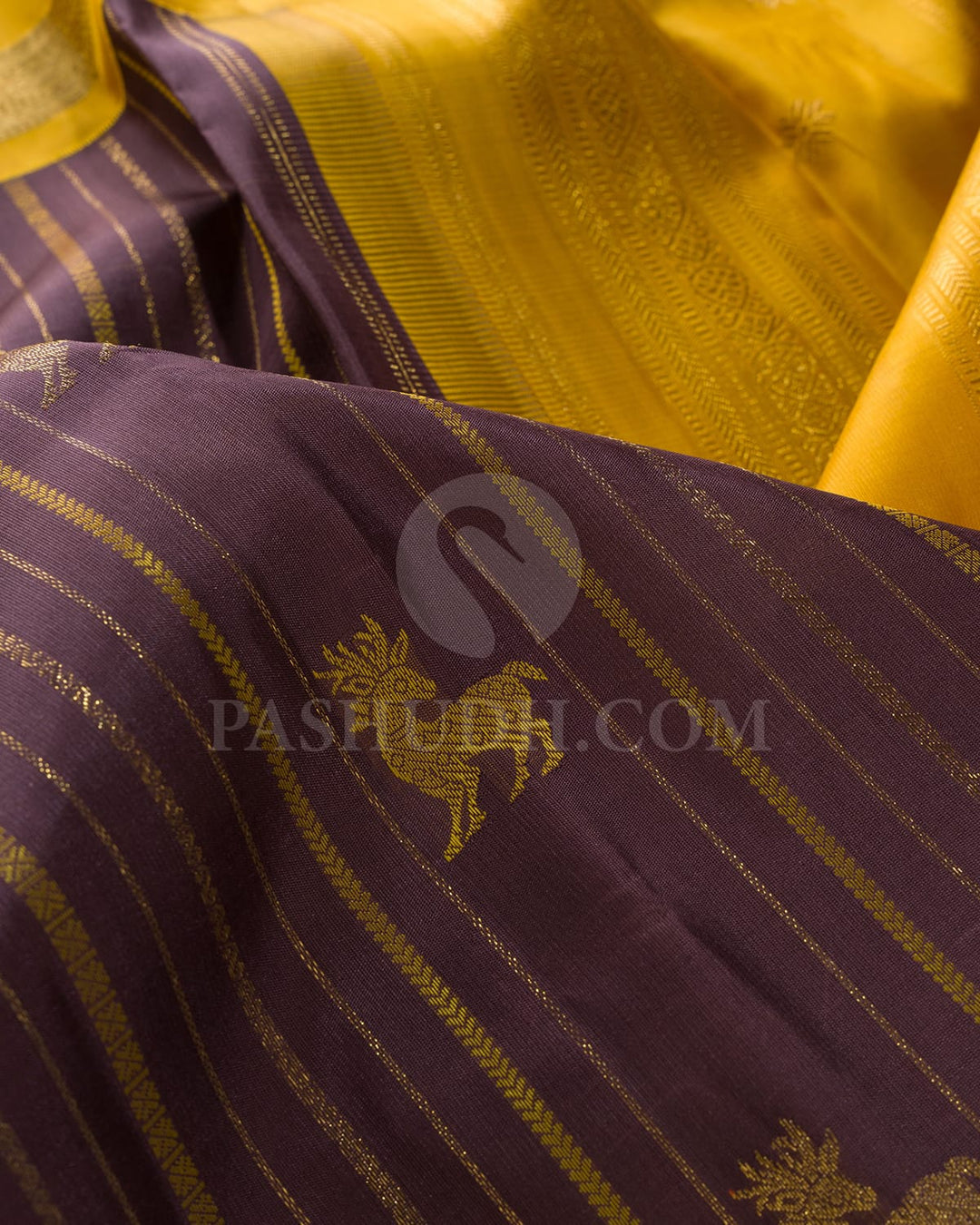 Chocolate Brown And Turmeric Yellow Pure Zari Kanjivaram Silk Saree-SP309