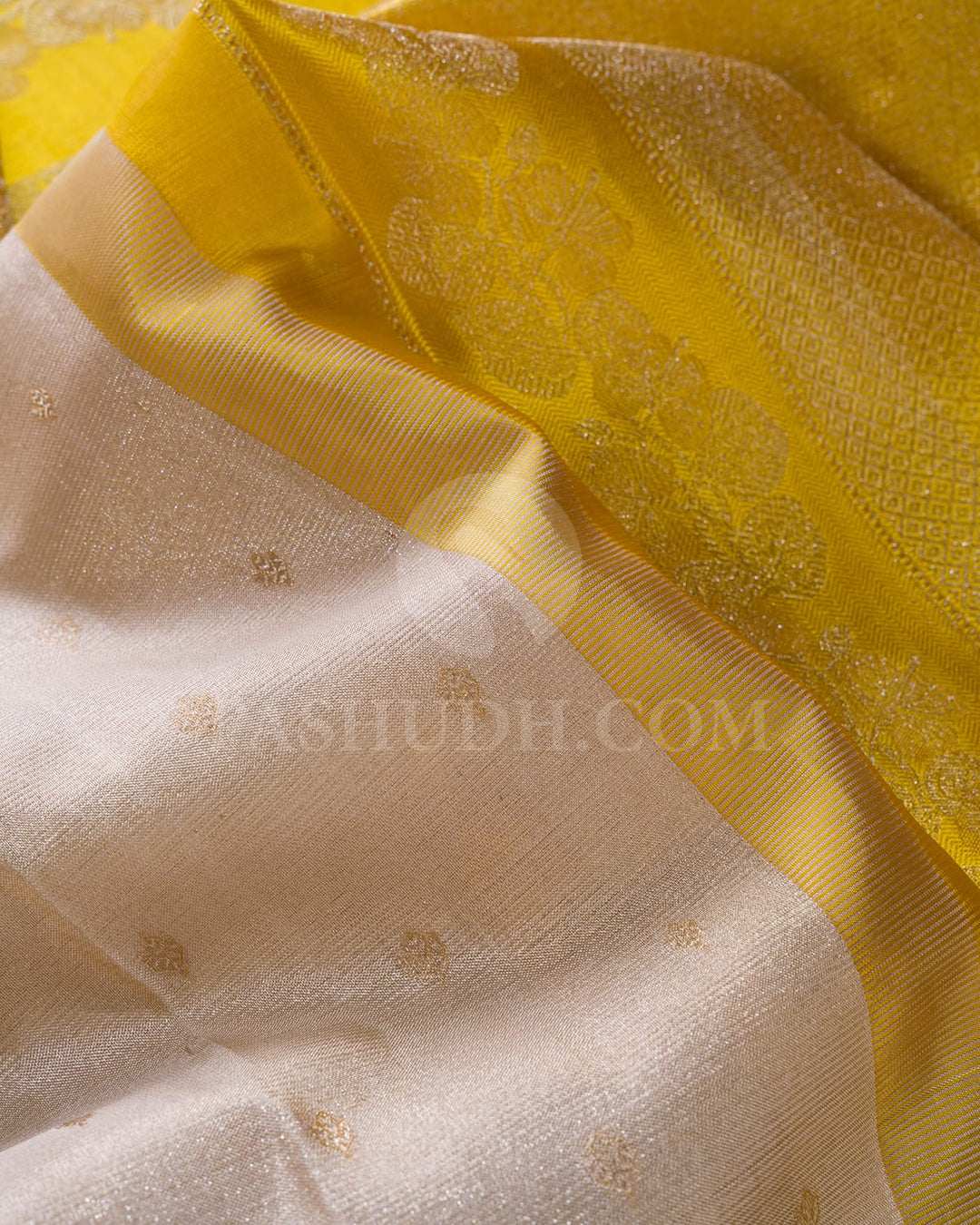 Beige And Bright Yellow Kanjivaram Silk Saree-DJ394(A)