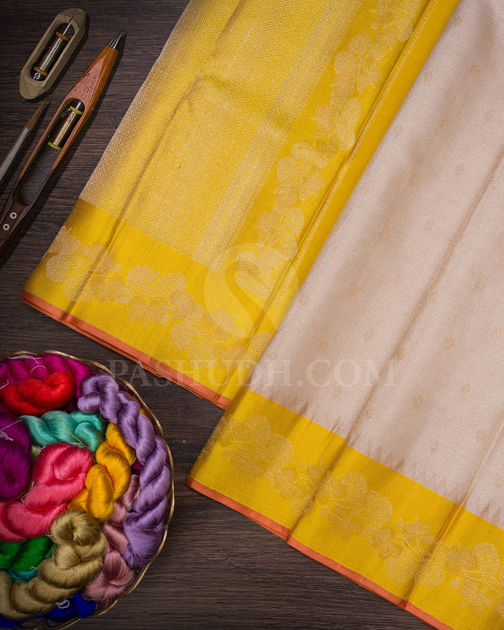 Beige And Bright Yellow Kanjivaram Silk Saree-DJ394(A)