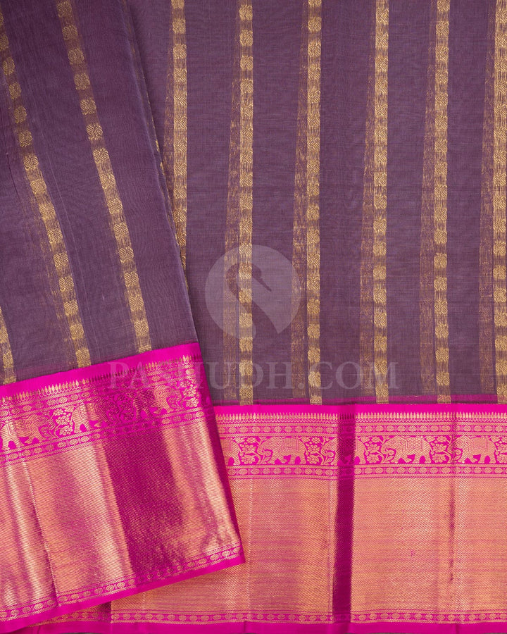 Deep Lavender And Bright Pink Pure Zari Kanjivaram Silk Saree-SP328