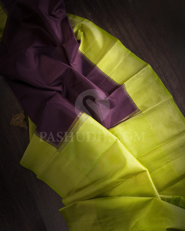 Brown And Parrot Green Pure Zari Kanjivaram Silk Saree-SP308