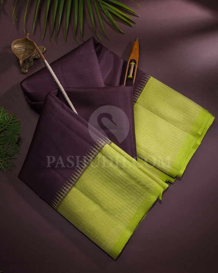 Brown And Parrot Green Pure Zari Kanjivaram Silk Saree-SP308