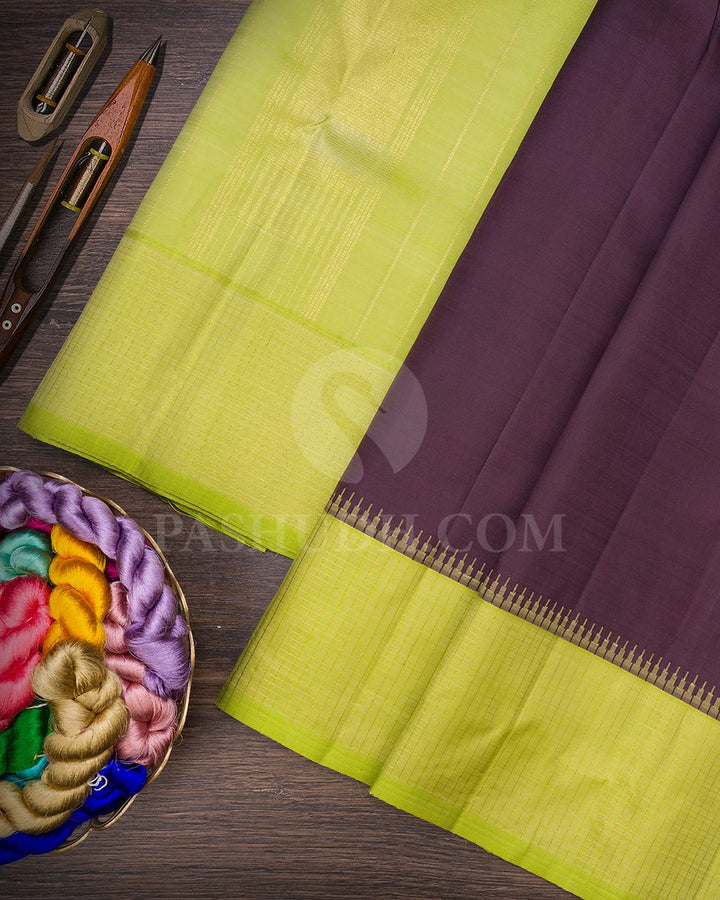 Brown And Parrot Green Pure Zari Kanjivaram Silk Saree-SP308