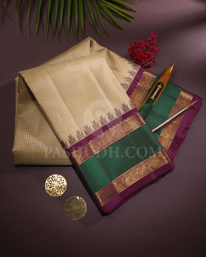 Beige And Half White Pure Zari Kanjivaram Silk Saree-SP322
