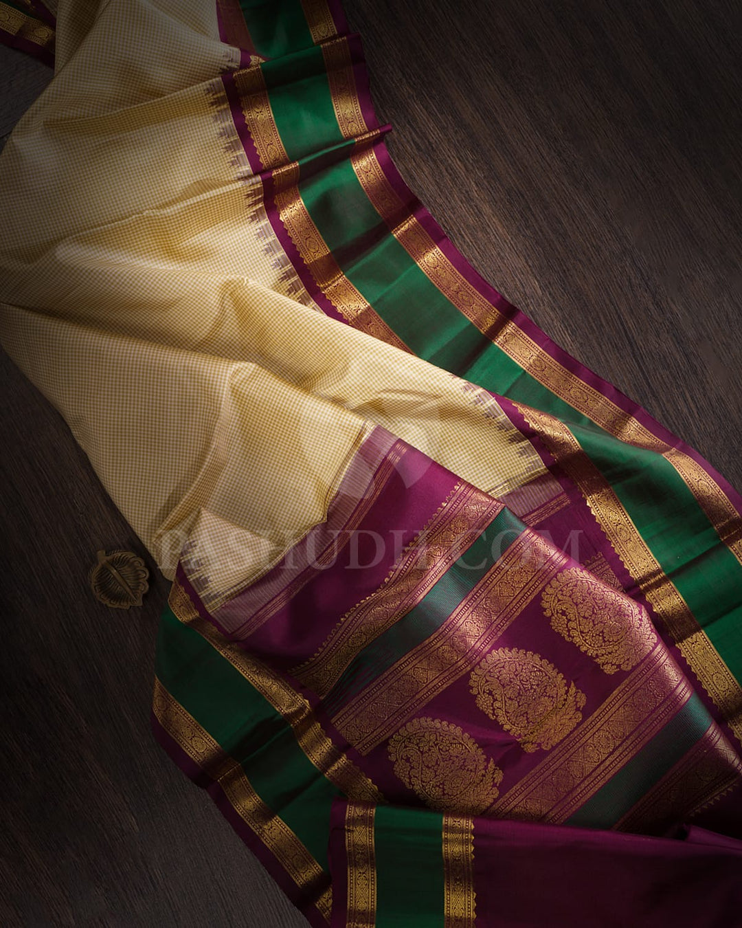 Beige And Half White Pure Zari Kanjivaram Silk Saree-SP322