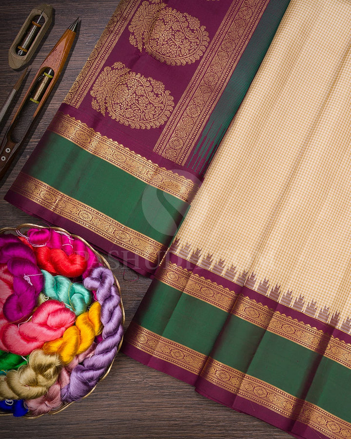 Beige And Half White Pure Zari Kanjivaram Silk Saree-SP322