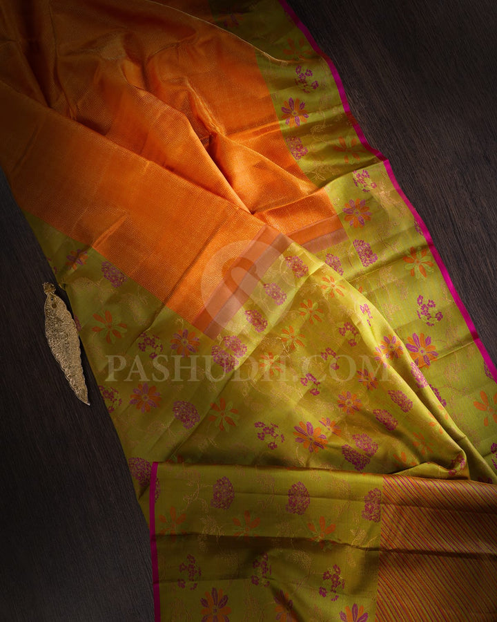 Orange And Pear Green Kanjivaram Silk Saree-DJ389(B)