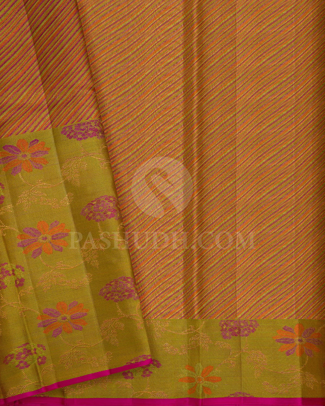 Orange And Pear Green Kanjivaram Silk Saree-DJ389(B)