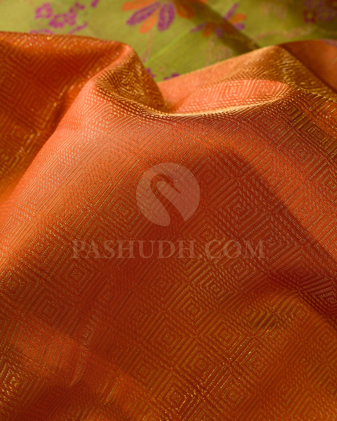 Orange And Pear Green Kanjivaram Silk Saree-DJ389(B)