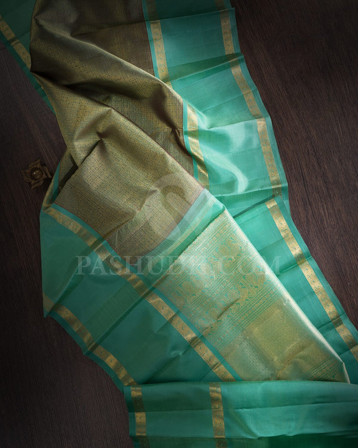 Dual Shaded Green And Teal Blue Pure Zari Kanjivaram Silk Saree-SP290