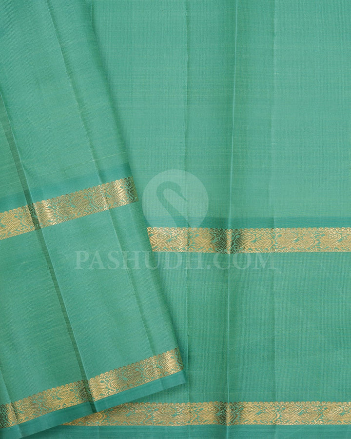 Dual Shaded Green And Teal Blue Pure Zari Kanjivaram Silk Saree-SP290