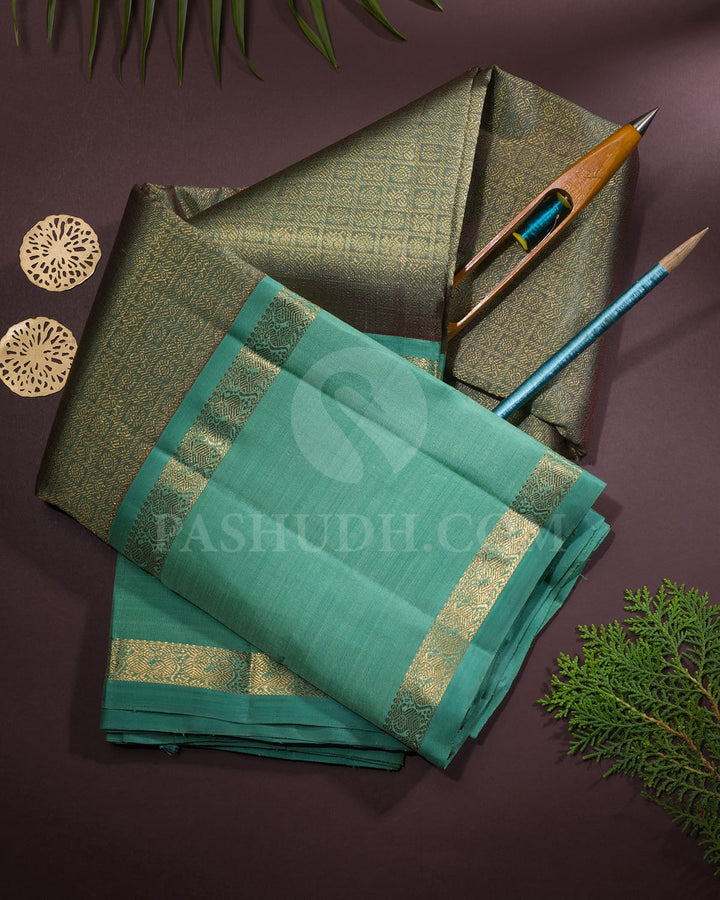 Dual Shaded Green And Teal Blue Pure Zari Kanjivaram Silk Saree-SP290